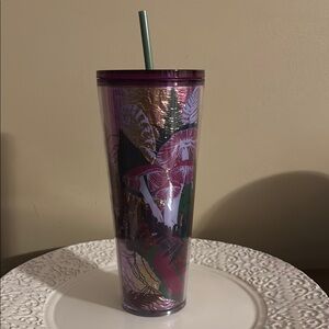 NWT Starbucks Tumbler with mushrooms on it & straw